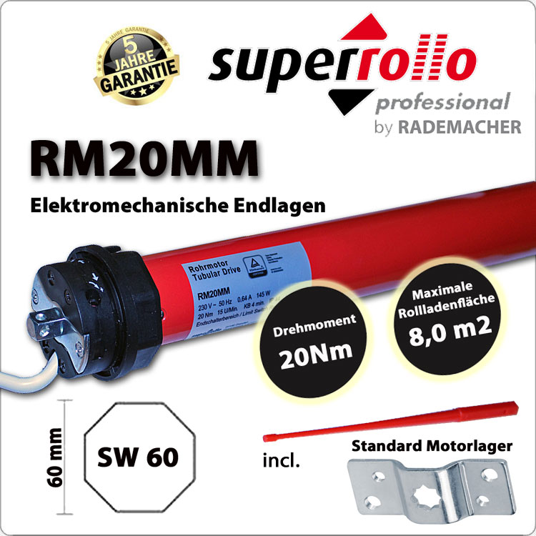 Superrollo Rollladenmotor RM20MM 20Nm - 230V / 50HZ