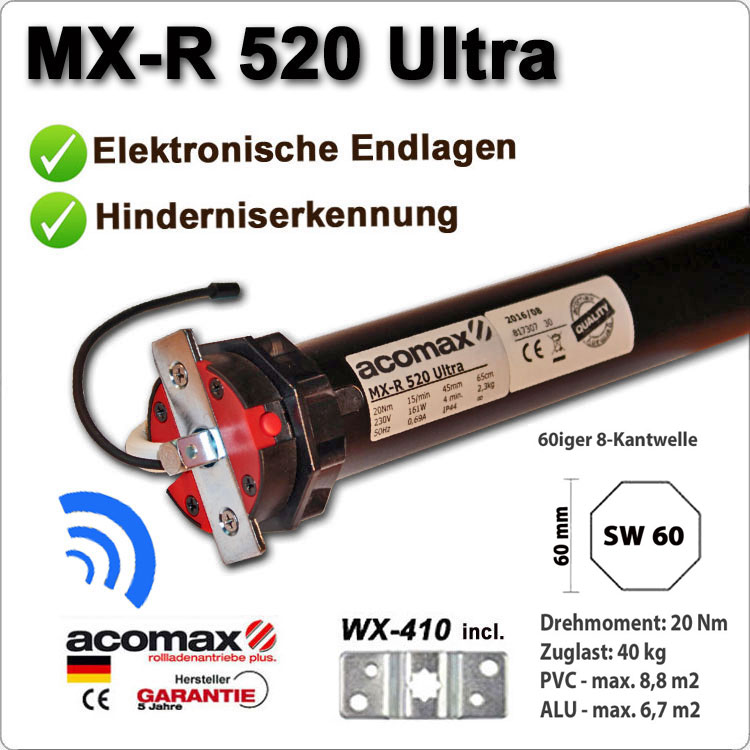 ACOMAX Funk-Rohrmotor MX-R 520 Ultra 20Nm 230V / 50HZ